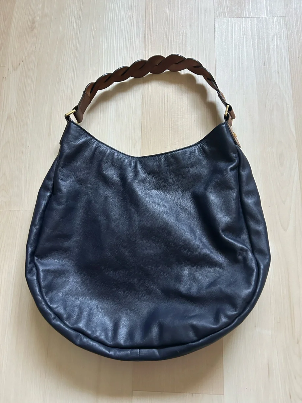 Boden Navy Hobo Bag with Braided Brown Strap
